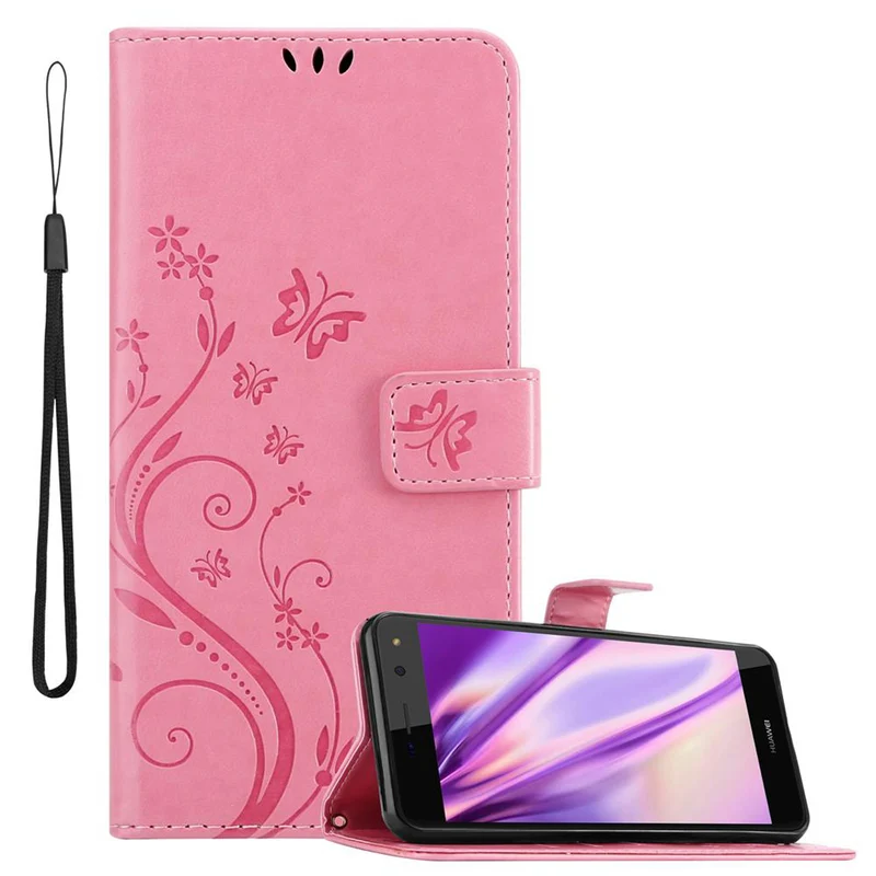 Cadorabo Hülle kompatibel mit Huawei Y5 2017 / Y6 2017 Schutzhülle im Blumen Design mit Magnetverschluss, Standfunktion und Kartenfächern
