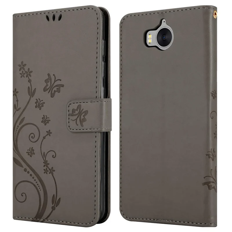 Cadorabo Hülle kompatibel mit Huawei Y5 2017 / Y6 2017 Schutzhülle im Blumen Design mit Magnetverschluss, Standfunktion und Kartenfächern