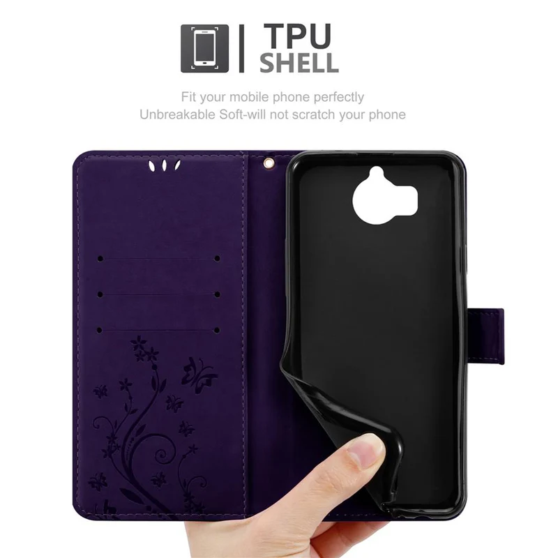 Cadorabo Hülle kompatibel mit Huawei Y5 2017 / Y6 2017 Schutzhülle im Blumen Design mit Magnetverschluss, Standfunktion und Kartenfächern
