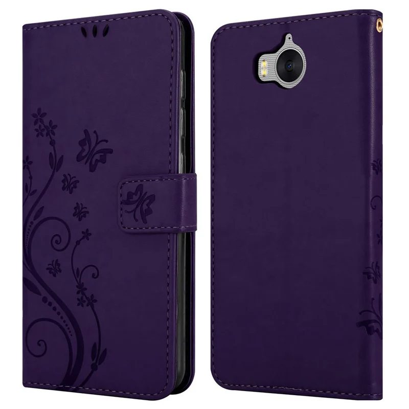 Cadorabo Hülle kompatibel mit Huawei Y5 2017 / Y6 2017 Schutzhülle im Blumen Design mit Magnetverschluss, Standfunktion und Kartenfächern