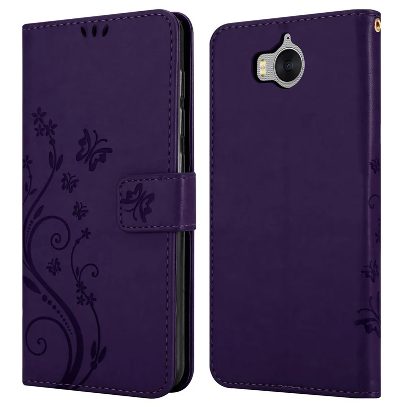 Cadorabo Hülle kompatibel mit Huawei Y5 2017 / Y6 2017 Schutzhülle im Blumen Design mit Magnetverschluss, Standfunktion und Kartenfächern
