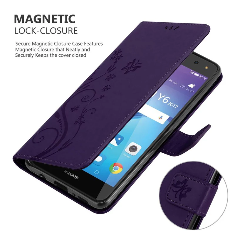 Cadorabo Hülle kompatibel mit Huawei Y5 2017 / Y6 2017 Schutzhülle im Blumen Design mit Magnetverschluss, Standfunktion und Kartenfächern