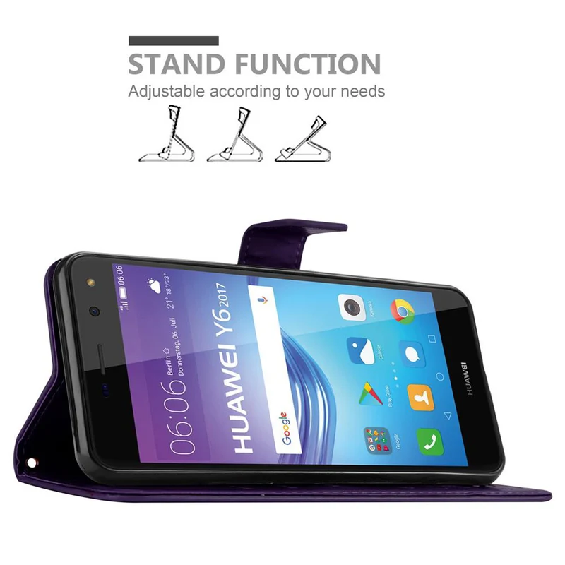 Cadorabo Hülle kompatibel mit Huawei Y5 2017 / Y6 2017 Schutzhülle im Blumen Design mit Magnetverschluss, Standfunktion und Kartenfächern