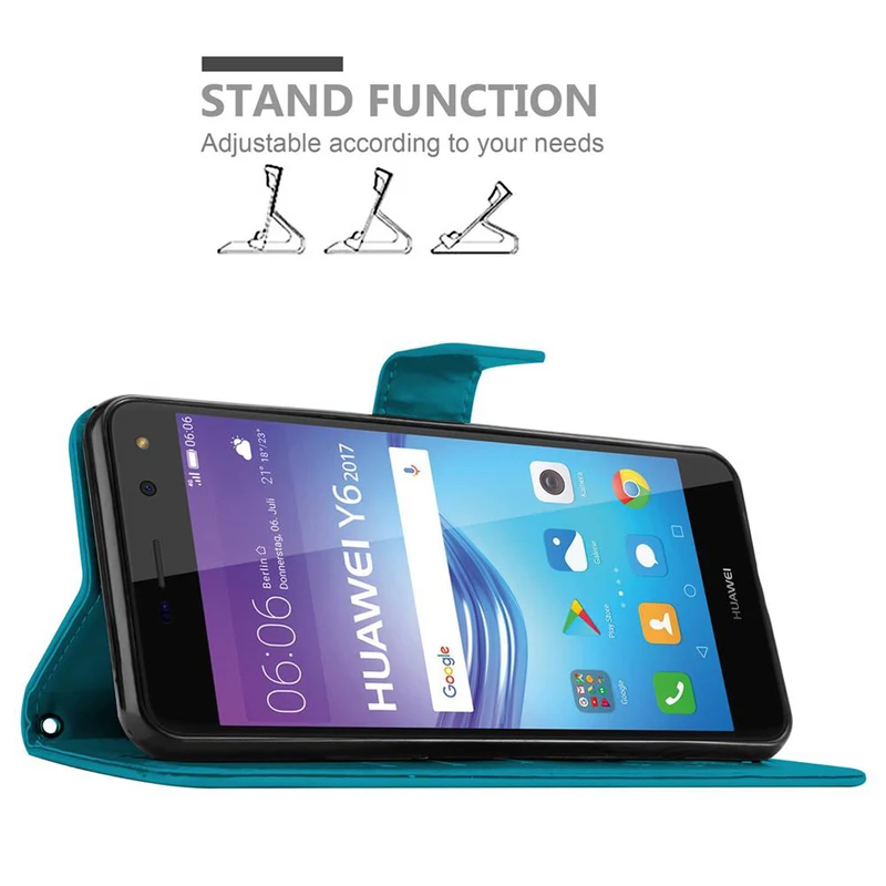Cadorabo Hülle kompatibel mit Huawei Y5 2017 / Y6 2017 Schutzhülle im Blumen Design mit Magnetverschluss, Standfunktion und Kartenfächern