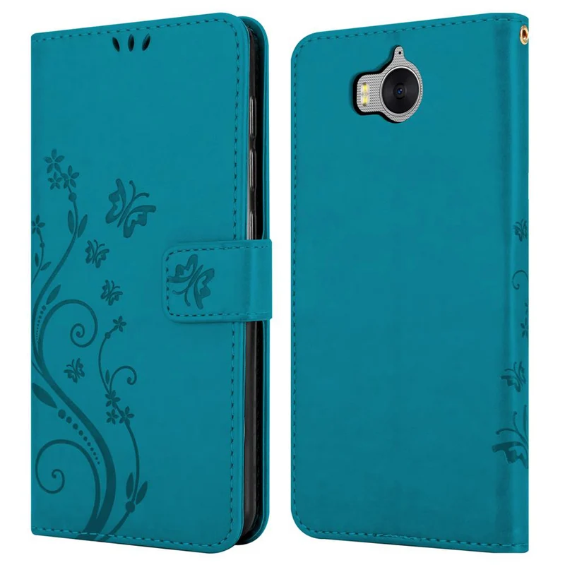 Cadorabo Hülle kompatibel mit Huawei Y5 2017 / Y6 2017 Schutzhülle im Blumen Design mit Magnetverschluss, Standfunktion und Kartenfächern