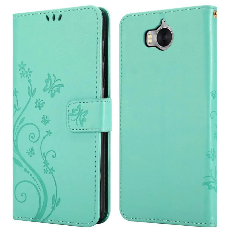 Cadorabo Hülle kompatibel mit Huawei Y5 2017 / Y6 2017 Schutzhülle im Blumen Design mit Magnetverschluss, Standfunktion und Kartenfächern