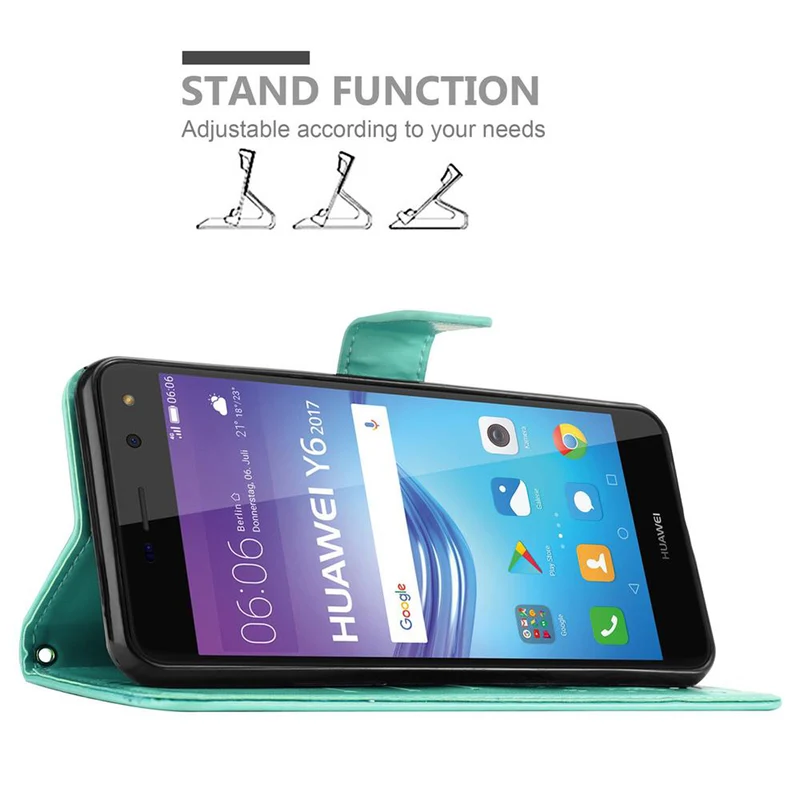Cadorabo Hülle kompatibel mit Huawei Y5 2017 / Y6 2017 Schutzhülle im Blumen Design mit Magnetverschluss, Standfunktion und Kartenfächern