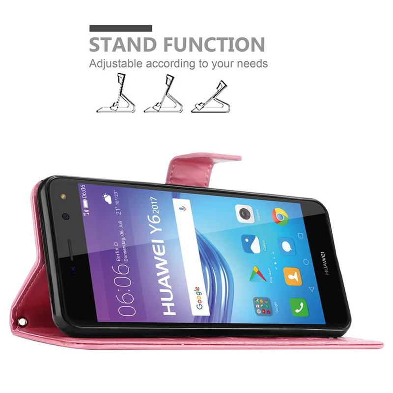 Cadorabo Hülle kompatibel mit Huawei Y5 2017 / Y6 2017 Schutzhülle im Blumen Design mit Magnetverschluss, Standfunktion und Kartenfächern