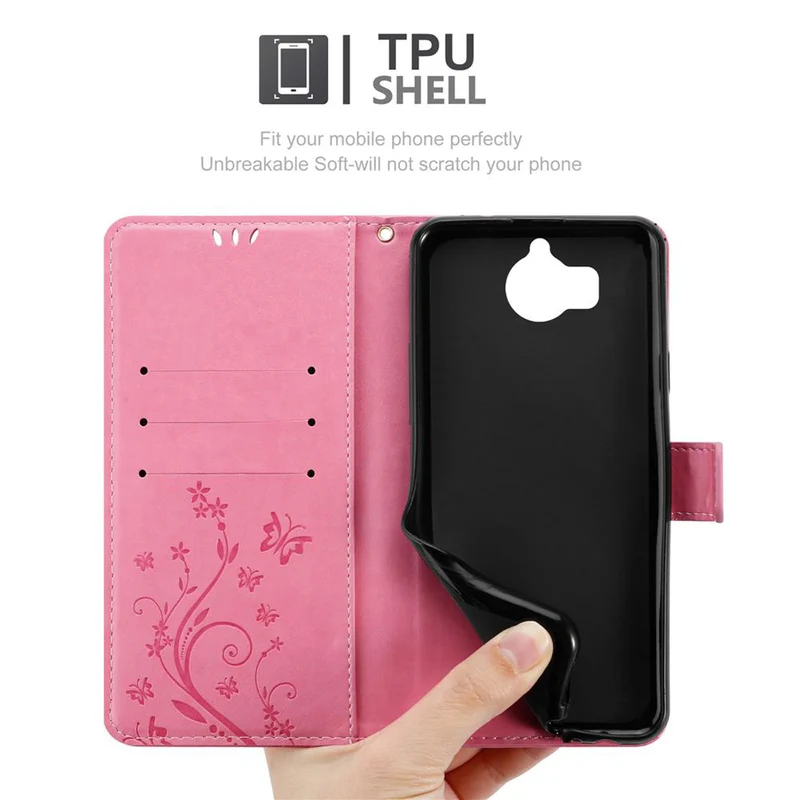 Cadorabo Hülle kompatibel mit Huawei Y5 2017 / Y6 2017 Schutzhülle im Blumen Design mit Magnetverschluss, Standfunktion und Kartenfächern