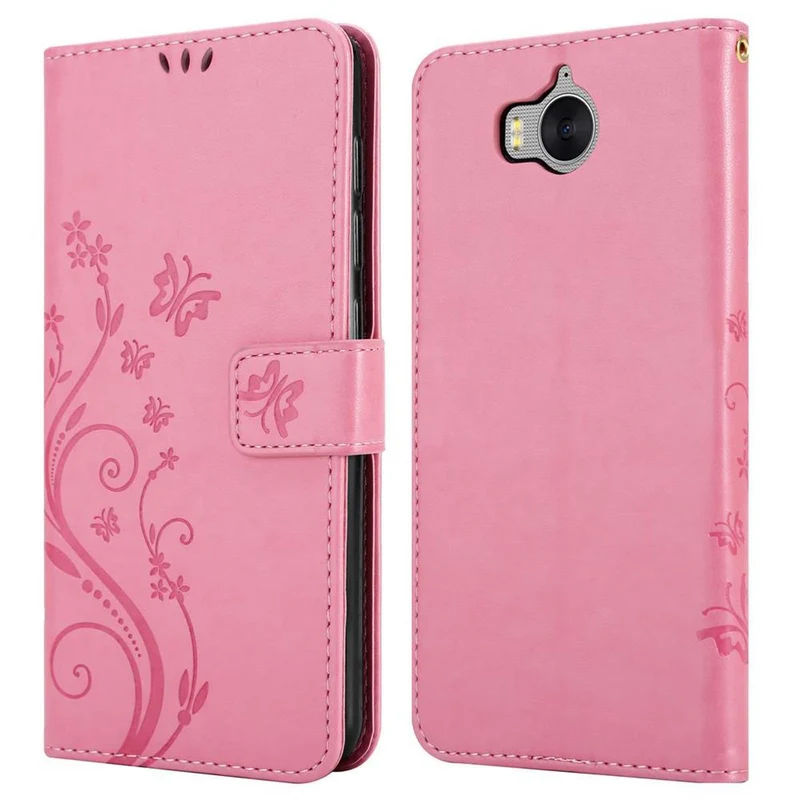 Cadorabo Hülle kompatibel mit Huawei Y5 2017 / Y6 2017 Schutzhülle im Blumen Design mit Magnetverschluss, Standfunktion und Kartenfächern