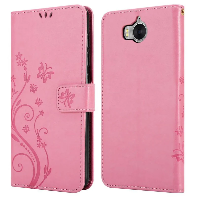 Cadorabo Hülle kompatibel mit Huawei Y5 2017 / Y6 2017 Schutzhülle im Blumen Design mit Magnetverschluss, Standfunktion und Kartenfächern