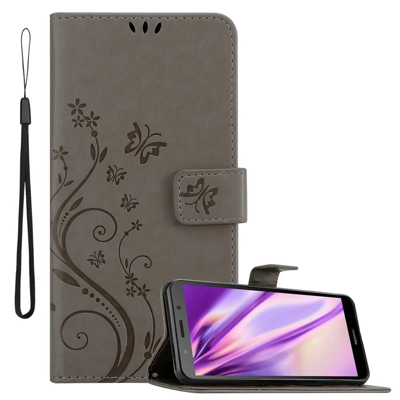 Cadorabo Hülle kompatibel mit Huawei Y5 PRIME 2018 / Y5 2018 Schutzhülle im Blumen Design mit Magnetverschluss, Standfunktion und Kartenfächern