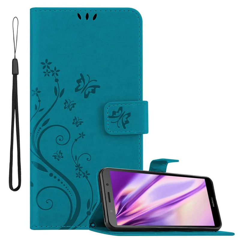Cadorabo Hülle kompatibel mit Huawei Y5 PRIME 2018 / Y5 2018 Schutzhülle im Blumen Design mit Magnetverschluss, Standfunktion und Kartenfächern