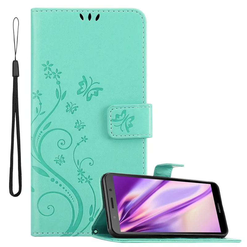 Cadorabo Hülle kompatibel mit Huawei Y5 PRIME 2018 / Y5 2018 Schutzhülle im Blumen Design mit Magnetverschluss, Standfunktion und Kartenfächern