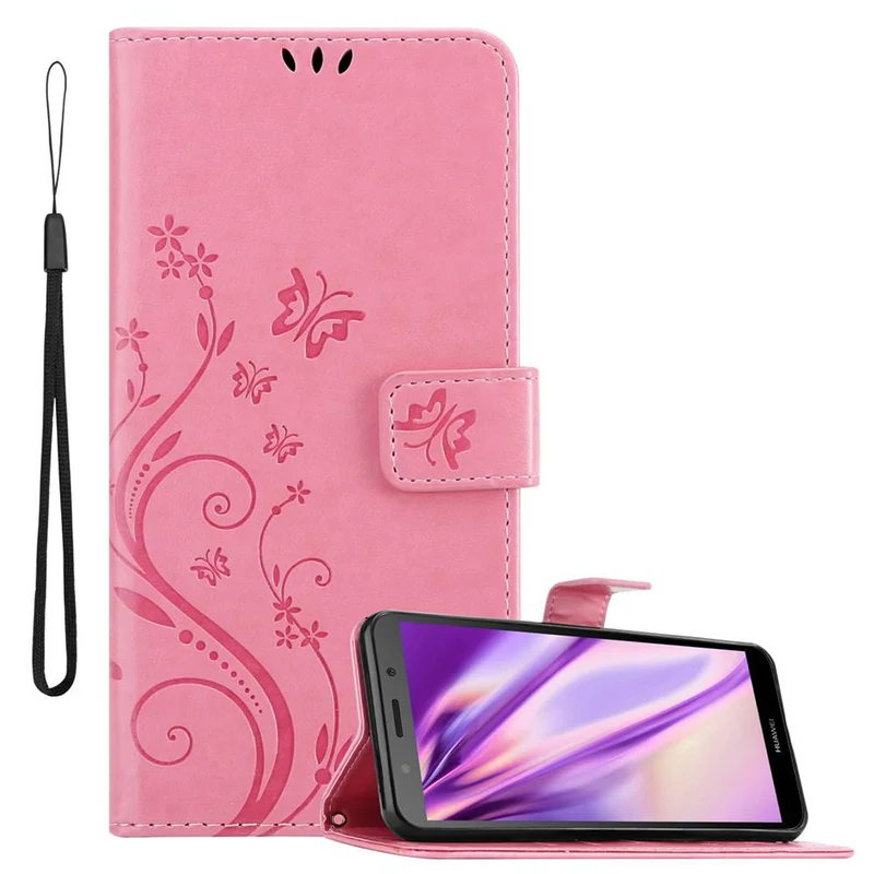 Cadorabo Hülle kompatibel mit Huawei Y5 PRIME 2018 / Y5 2018 Schutzhülle im Blumen Design mit Magnetverschluss, Standfunktion und Kartenfächern