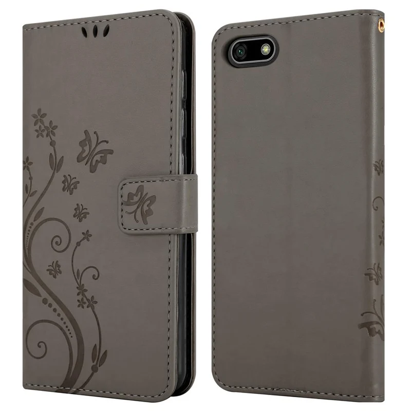 Cadorabo Hülle kompatibel mit Huawei Y5 PRIME 2018 / Y5 2018 Schutzhülle im Blumen Design mit Magnetverschluss, Standfunktion und Kartenfächern