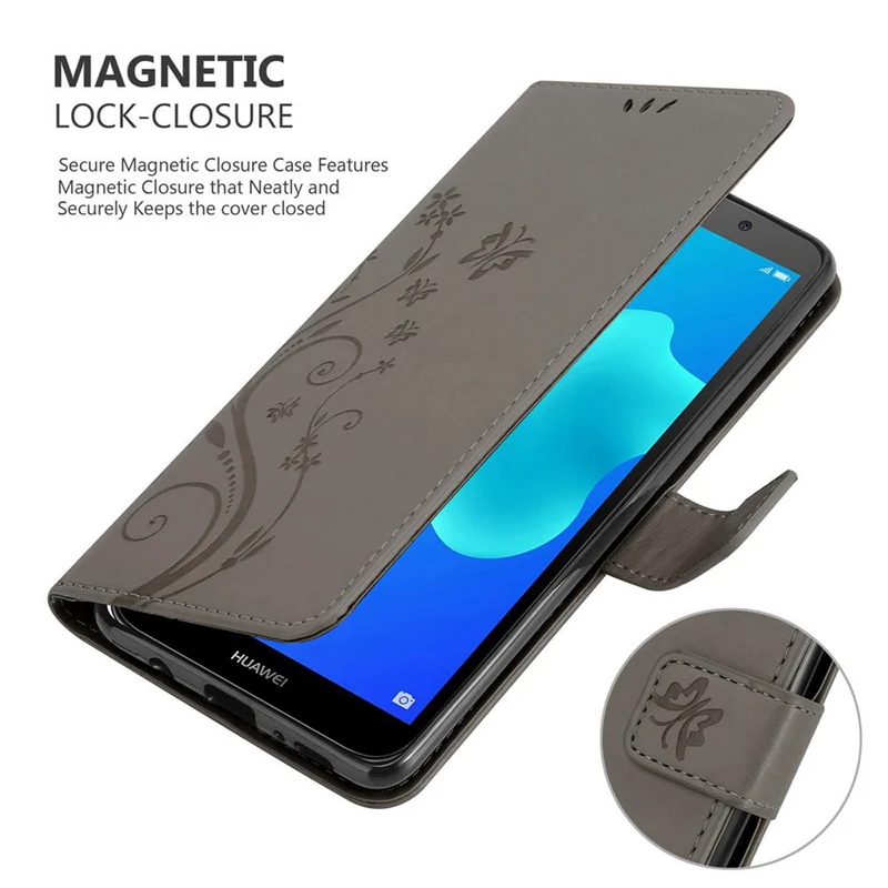 Cadorabo Hülle kompatibel mit Huawei Y5 PRIME 2018 / Y5 2018 Schutzhülle im Blumen Design mit Magnetverschluss, Standfunktion und Kartenfächern