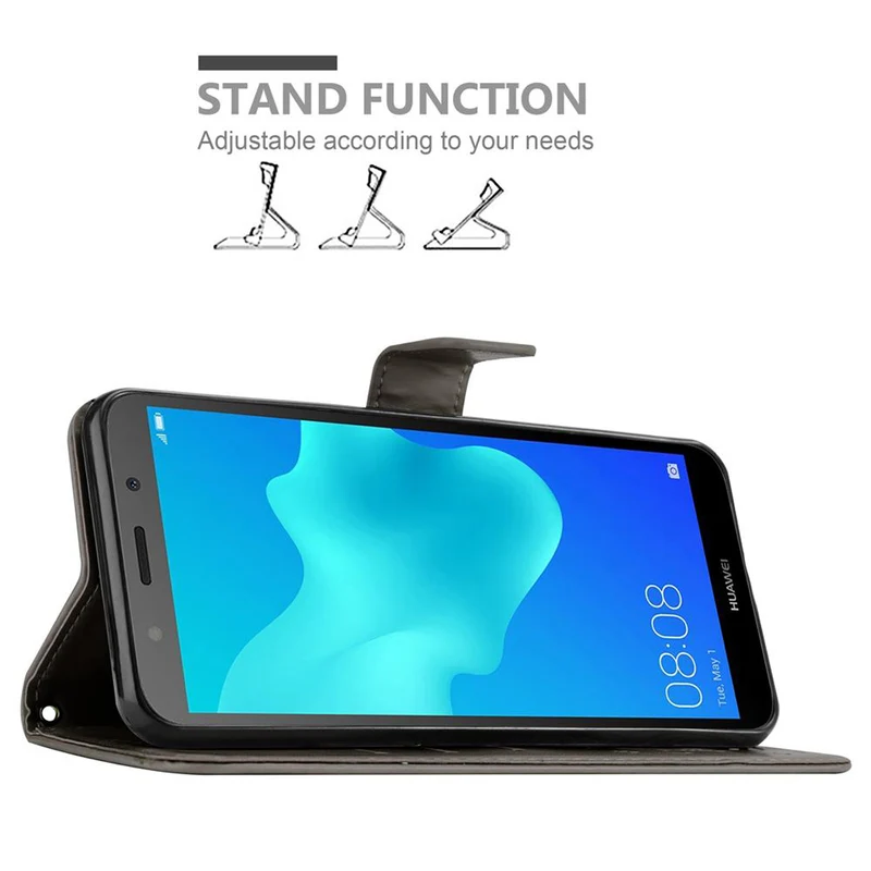 Cadorabo Hülle kompatibel mit Huawei Y5 PRIME 2018 / Y5 2018 Schutzhülle im Blumen Design mit Magnetverschluss, Standfunktion und Kartenfächern