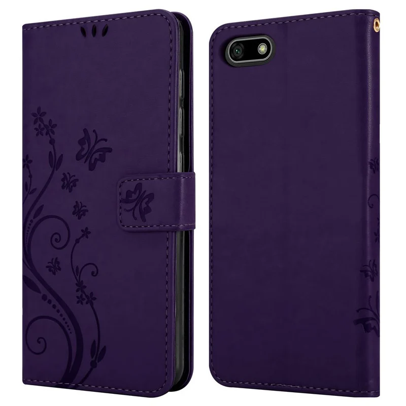 Cadorabo Hülle kompatibel mit Huawei Y5 PRIME 2018 / Y5 2018 Schutzhülle im Blumen Design mit Magnetverschluss, Standfunktion und Kartenfächern