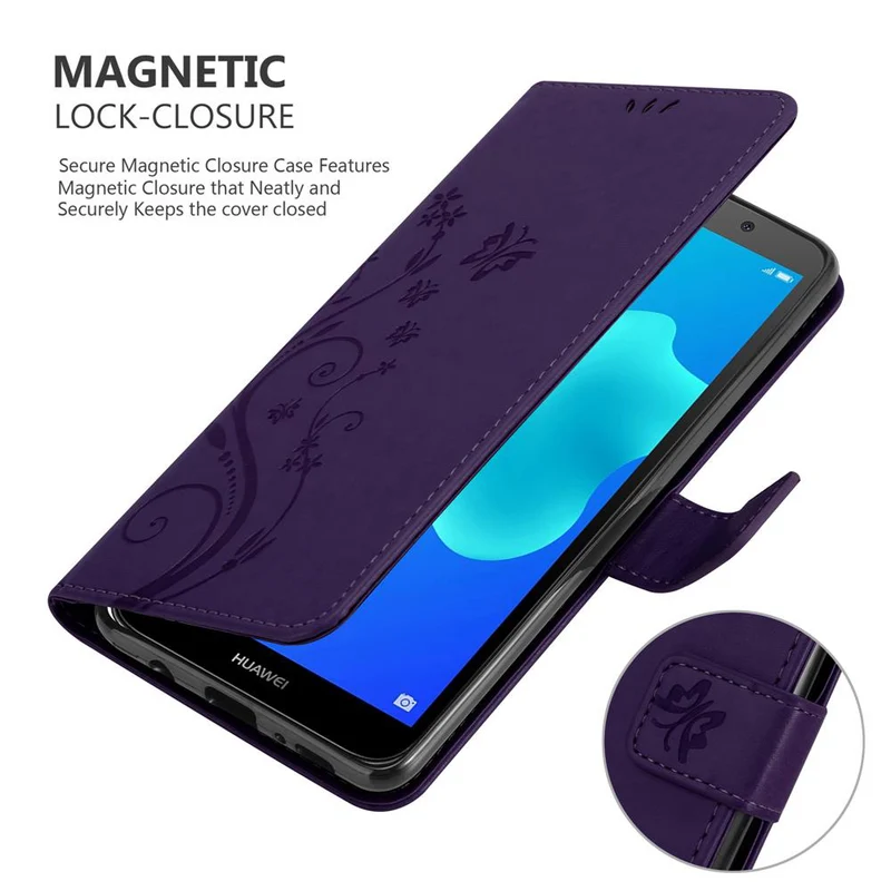 Cadorabo Hülle kompatibel mit Huawei Y5 PRIME 2018 / Y5 2018 Schutzhülle im Blumen Design mit Magnetverschluss, Standfunktion und Kartenfächern