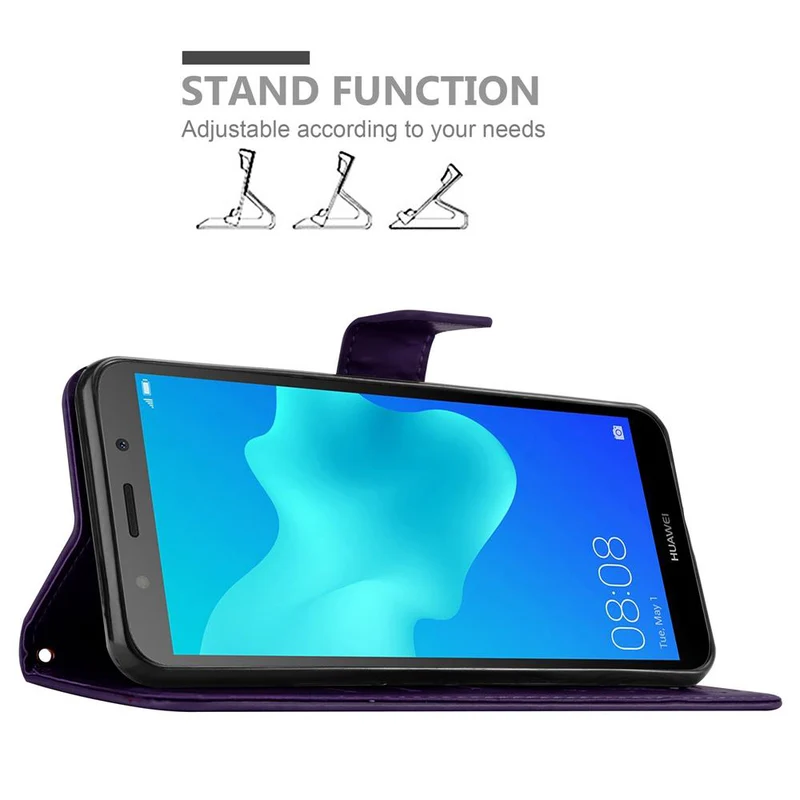 Cadorabo Hülle kompatibel mit Huawei Y5 PRIME 2018 / Y5 2018 Schutzhülle im Blumen Design mit Magnetverschluss, Standfunktion und Kartenfächern