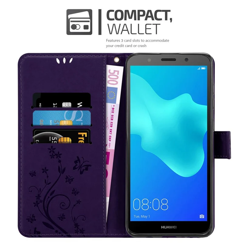 Cadorabo Hülle kompatibel mit Huawei Y5 PRIME 2018 / Y5 2018 Schutzhülle im Blumen Design mit Magnetverschluss, Standfunktion und Kartenfächern