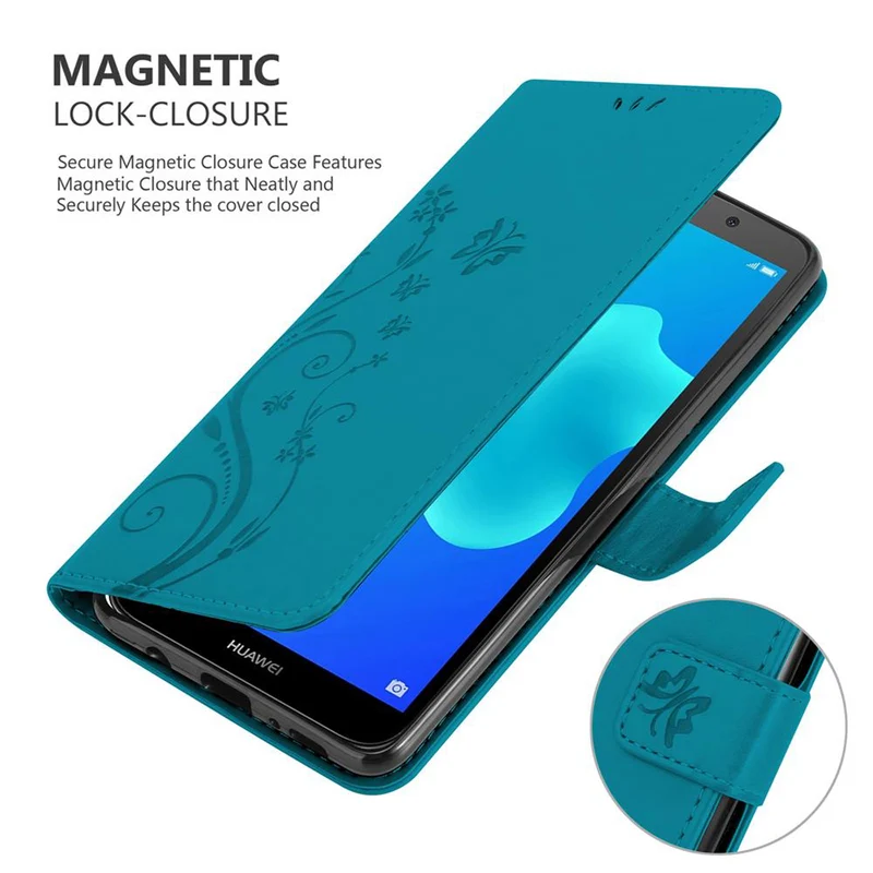 Cadorabo Hülle kompatibel mit Huawei Y5 PRIME 2018 / Y5 2018 Schutzhülle im Blumen Design mit Magnetverschluss, Standfunktion und Kartenfächern