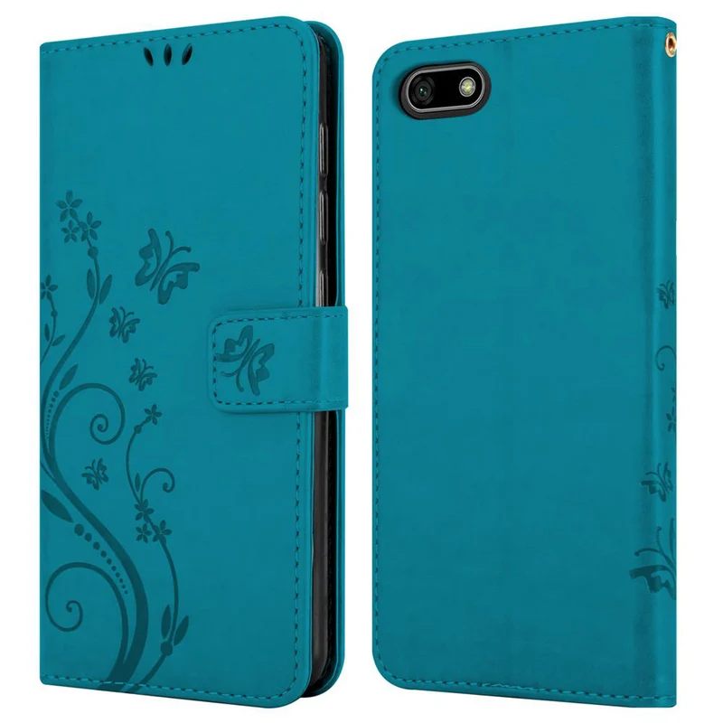 Cadorabo Hülle kompatibel mit Huawei Y5 PRIME 2018 / Y5 2018 Schutzhülle im Blumen Design mit Magnetverschluss, Standfunktion und Kartenfächern