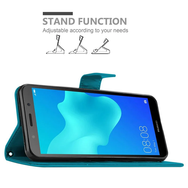 Cadorabo Hülle kompatibel mit Huawei Y5 PRIME 2018 / Y5 2018 Schutzhülle im Blumen Design mit Magnetverschluss, Standfunktion und Kartenfächern
