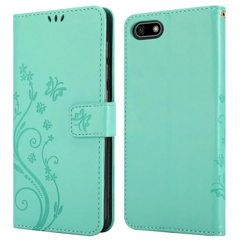 Cadorabo Hülle kompatibel mit Huawei Y5 PRIME 2018 / Y5 2018 Schutzhülle im Blumen Design mit Magnetverschluss, Standfunktion und Kartenfächern