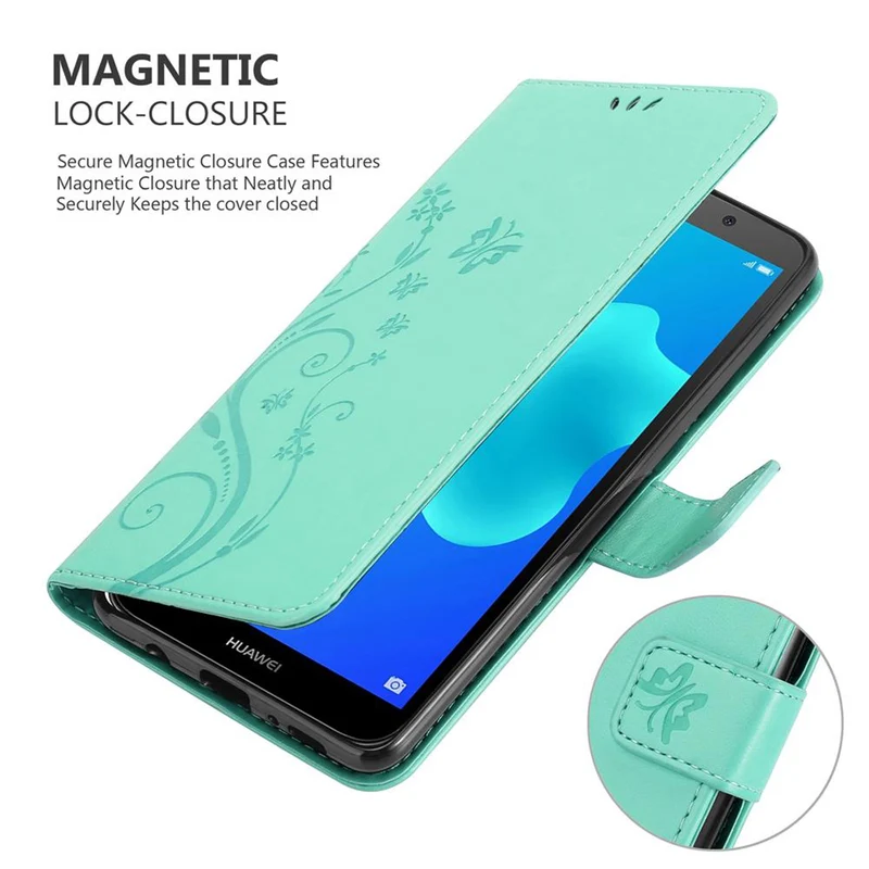 Cadorabo Hülle kompatibel mit Huawei Y5 PRIME 2018 / Y5 2018 Schutzhülle im Blumen Design mit Magnetverschluss, Standfunktion und Kartenfächern