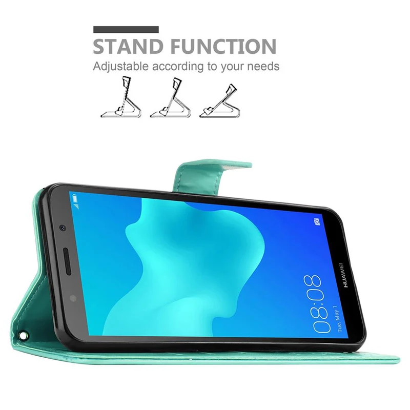 Cadorabo Hülle kompatibel mit Huawei Y5 PRIME 2018 / Y5 2018 Schutzhülle im Blumen Design mit Magnetverschluss, Standfunktion und Kartenfächern