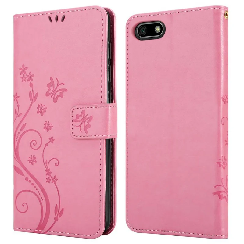 Cadorabo Hülle kompatibel mit Huawei Y5 PRIME 2018 / Y5 2018 Schutzhülle im Blumen Design mit Magnetverschluss, Standfunktion und Kartenfächern