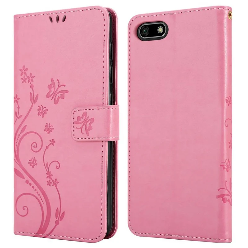 Cadorabo Hülle kompatibel mit Huawei Y5 PRIME 2018 / Y5 2018 Schutzhülle im Blumen Design mit Magnetverschluss, Standfunktion und Kartenfächern