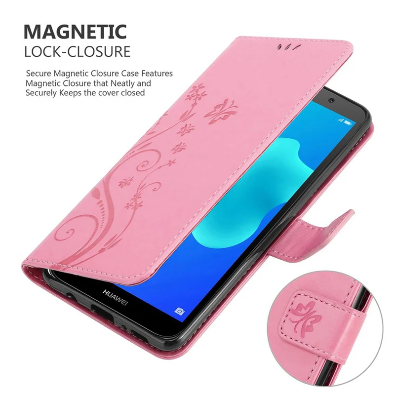 Cadorabo Hülle kompatibel mit Huawei Y5 PRIME 2018 / Y5 2018 Schutzhülle im Blumen Design mit Magnetverschluss, Standfunktion und Kartenfächern