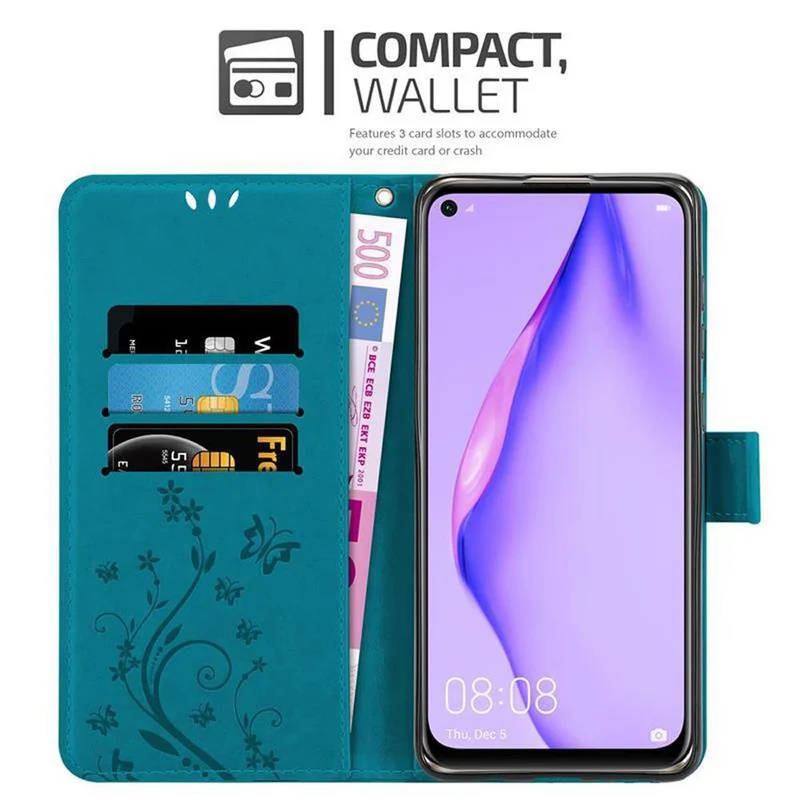Cadorabo Hülle kompatibel mit Huawei NOVA 6 SE / P40 LITE / NOVA 7i Schutzhülle im Blumen Design mit Magnetverschluss, Standfunktion und Kartenfächern