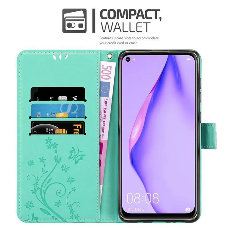 Cadorabo Hülle kompatibel mit Huawei NOVA 6 SE / P40 LITE / NOVA 7i Schutzhülle im Blumen Design mit Magnetverschluss, Standfunktion und Kartenfächern