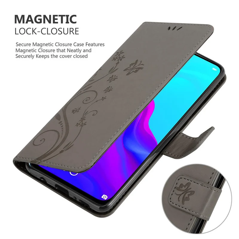 Cadorabo Hülle kompatibel mit Huawei NOVA 4 Schutzhülle im Blumen Design mit Magnetverschluss, Standfunktion und Kartenfächern