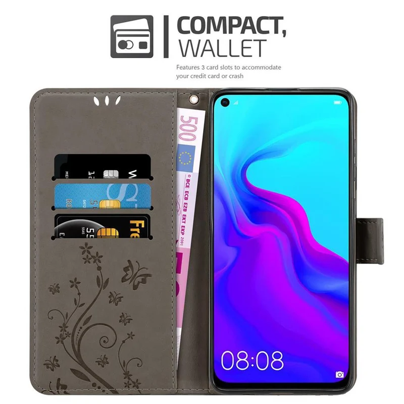 Cadorabo Hülle kompatibel mit Huawei NOVA 4 Schutzhülle im Blumen Design mit Magnetverschluss, Standfunktion und Kartenfächern