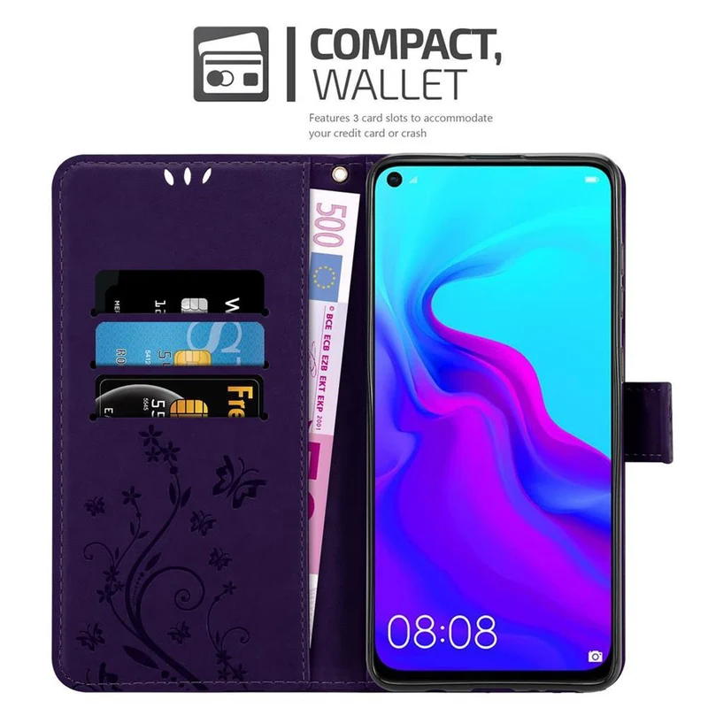 Cadorabo Hülle kompatibel mit Huawei NOVA 4 Schutzhülle im Blumen Design mit Magnetverschluss, Standfunktion und Kartenfächern