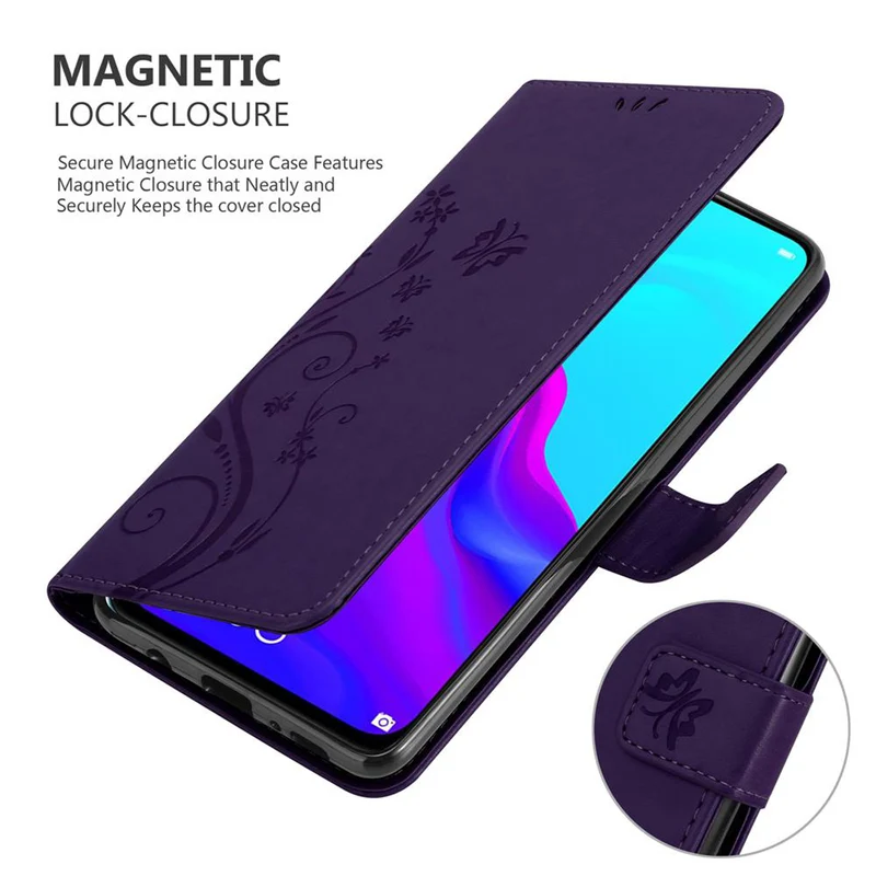 Cadorabo Hülle kompatibel mit Huawei NOVA 4 Schutzhülle im Blumen Design mit Magnetverschluss, Standfunktion und Kartenfächern