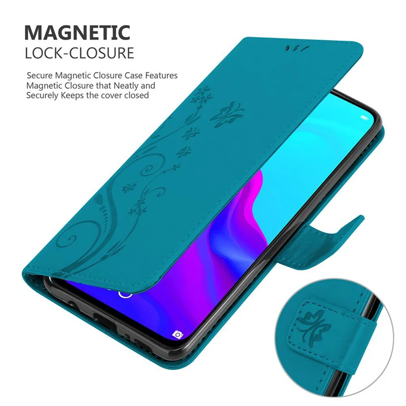 Cadorabo Hülle kompatibel mit Huawei NOVA 4 Schutzhülle im Blumen Design mit Magnetverschluss, Standfunktion und Kartenfächern