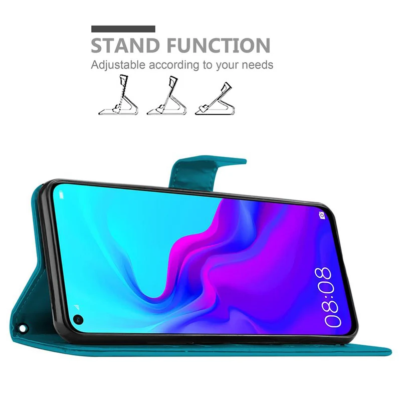 Cadorabo Hülle kompatibel mit Huawei NOVA 4 Schutzhülle im Blumen Design mit Magnetverschluss, Standfunktion und Kartenfächern