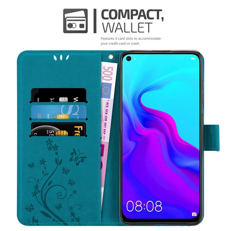 Cadorabo Hülle kompatibel mit Huawei NOVA 4 Schutzhülle im Blumen Design mit Magnetverschluss, Standfunktion und Kartenfächern