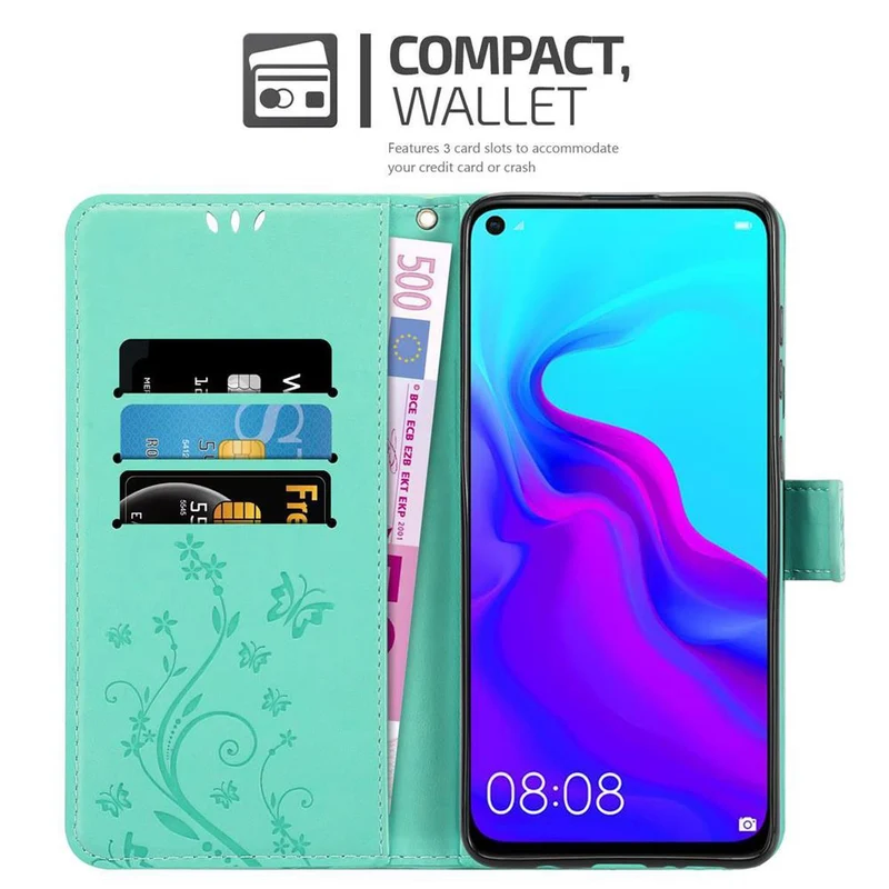 Cadorabo Hülle kompatibel mit Huawei NOVA 4 Schutzhülle im Blumen Design mit Magnetverschluss, Standfunktion und Kartenfächern