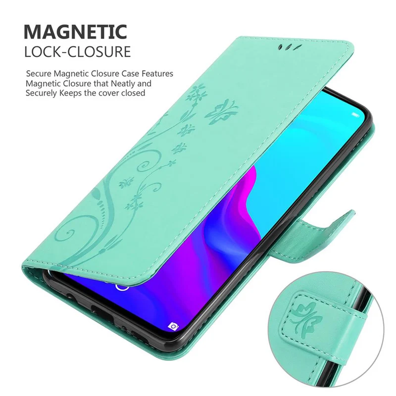 Cadorabo Hülle kompatibel mit Huawei NOVA 4 Schutzhülle im Blumen Design mit Magnetverschluss, Standfunktion und Kartenfächern