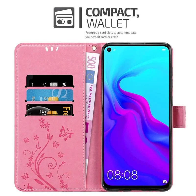 Cadorabo Hülle kompatibel mit Huawei NOVA 4 Schutzhülle im Blumen Design mit Magnetverschluss, Standfunktion und Kartenfächern