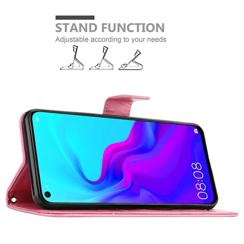 Cadorabo Hülle kompatibel mit Huawei NOVA 4 Schutzhülle im Blumen Design mit Magnetverschluss, Standfunktion und Kartenfächern