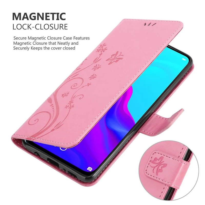 Cadorabo Hülle kompatibel mit Huawei NOVA 4 Schutzhülle im Blumen Design mit Magnetverschluss, Standfunktion und Kartenfächern