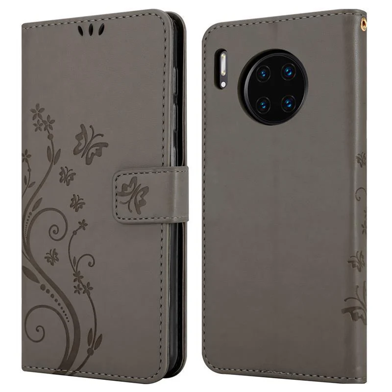 Cadorabo Hülle kompatibel mit Huawei MATE 30 PRO Schutzhülle im Blumen Design mit Magnetverschluss, Standfunktion und Kartenfächern